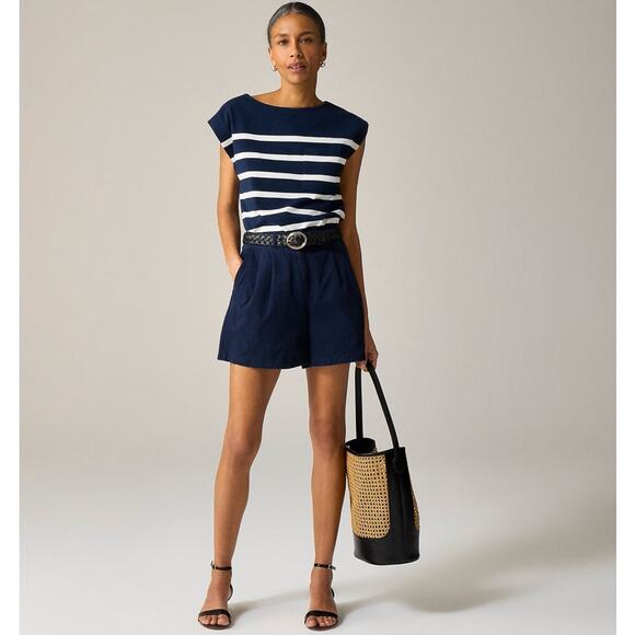 J.Crew Heritage 5" Pleated Chino Short WMNS 4 Navy High Rise Stretchy Zip Fly - Picture 1 of 7